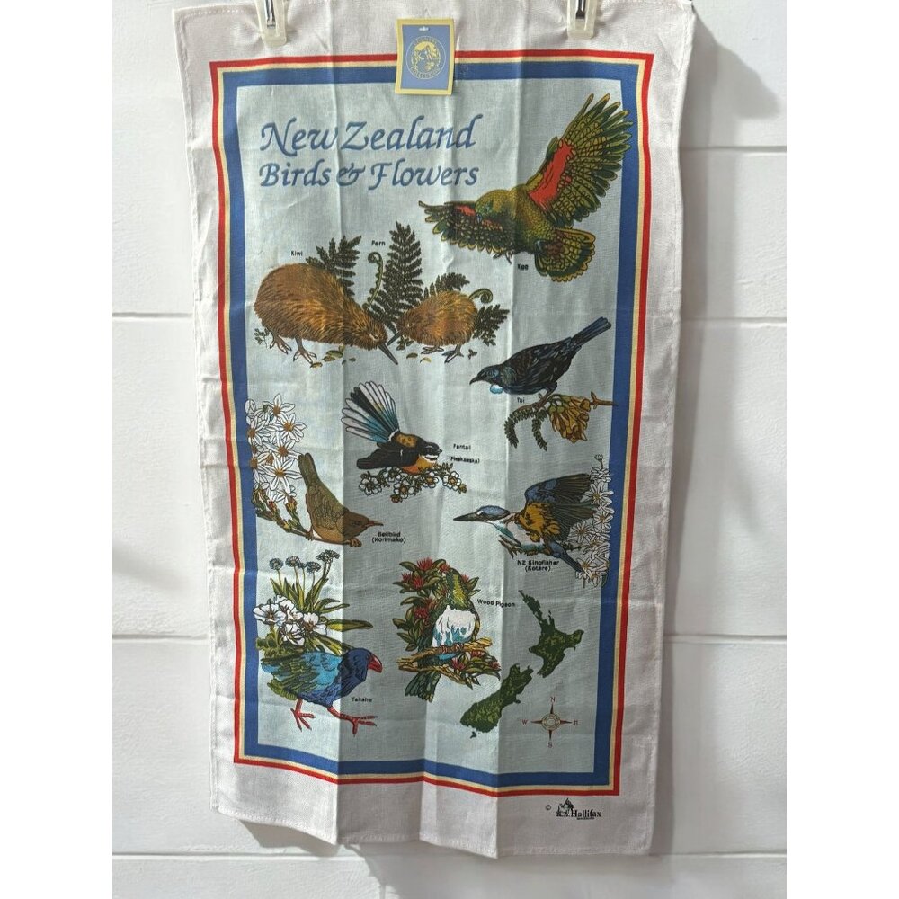 Hallifax Country Collection 100% Cotton New Zealand Birds & Flowers Tea Towel